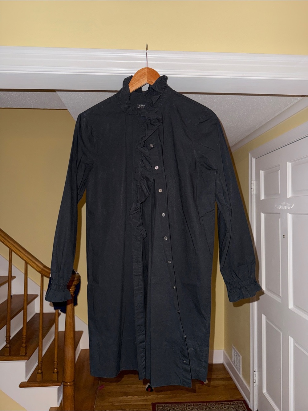 J. Crew Black Ruffle-Front Lightweight Shirt Jacket